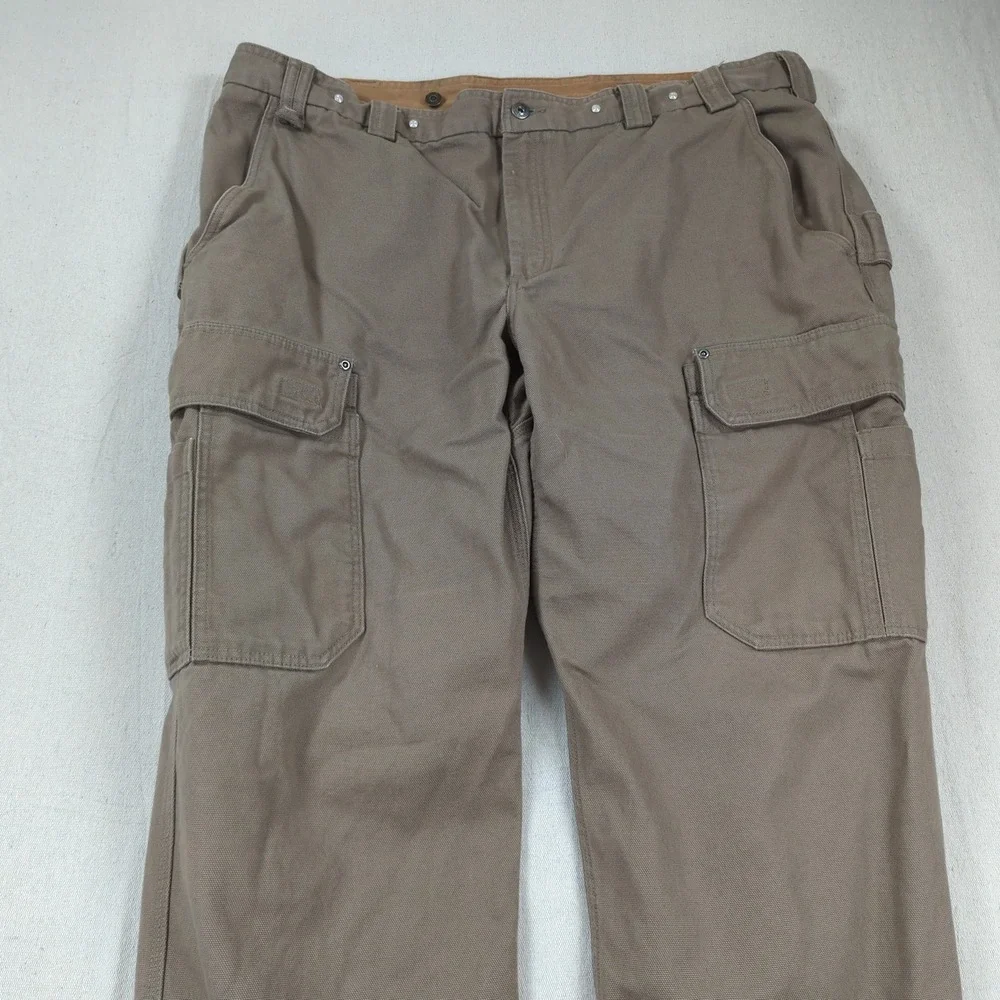 Duluth Trading Pants Mens 46x34 Khaki Flex Fire Hose Cargo Utility Relaxed